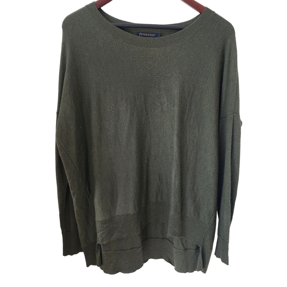 Pendleton Dark Olive Lightweight High Low Merino … - image 8